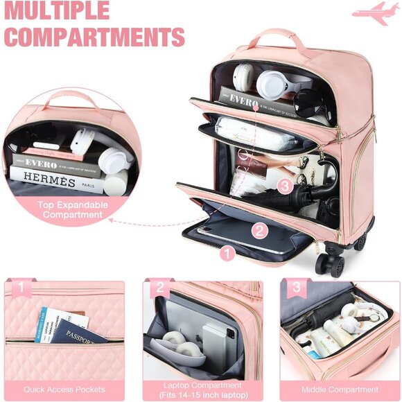 Water-Repellent Expandable 20-Inch Pink Carry-On with Smooth Spinner Wheels - Picture 4 of 7